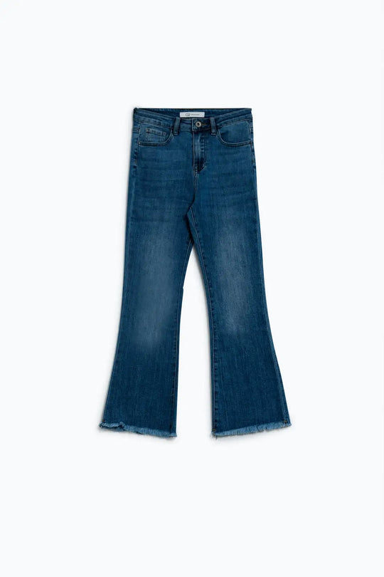 Flared Skinny Jeans With Raw Hem Edge In Mid Wash - Jeans