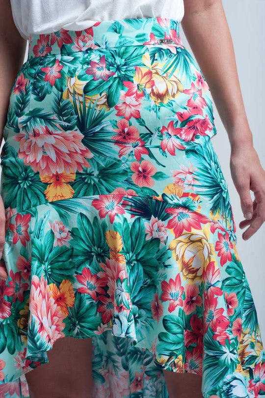 Floral asymmetrical green skirt - Skirts