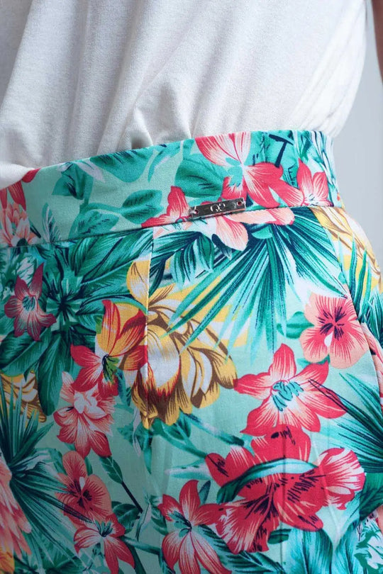 Floral asymmetrical green skirt - Skirts