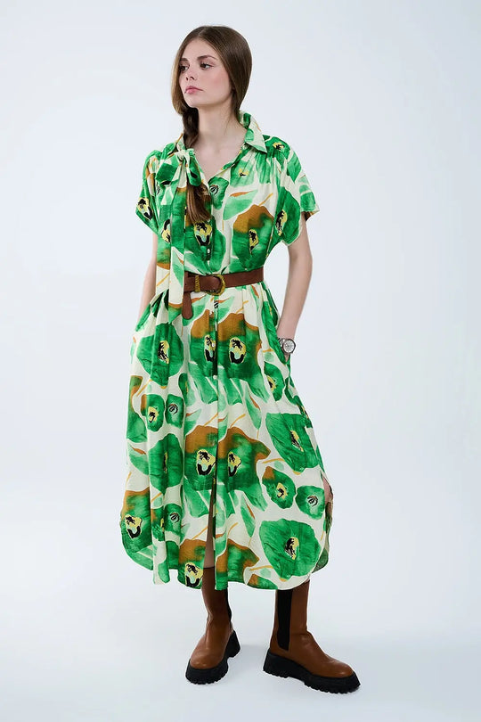 Q2 Floral Bliss Dress in Green and Warm Hues