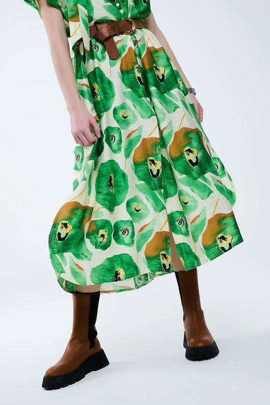 Floral Bliss Dress in Green and Warm Hues - Dresses