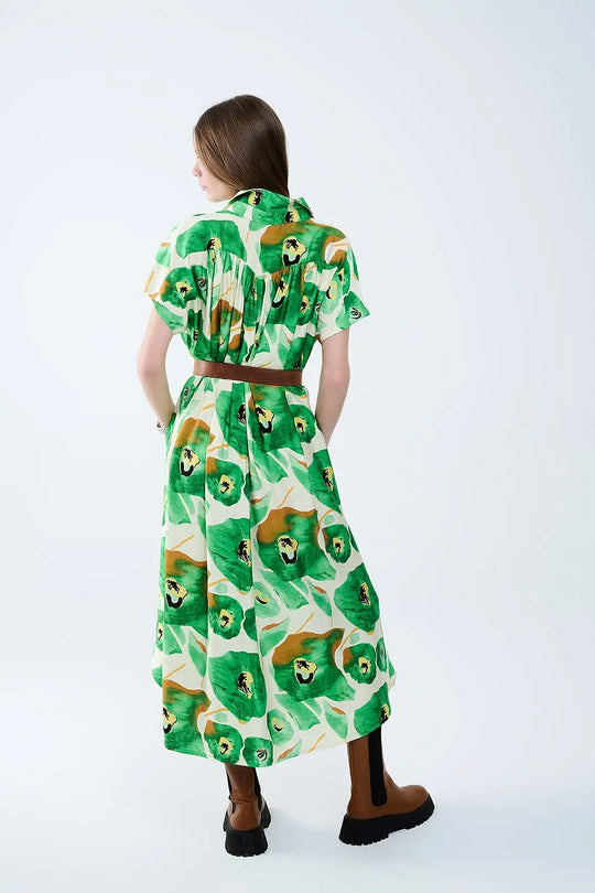 Floral Bliss Dress in Green and Warm Hues - Dresses