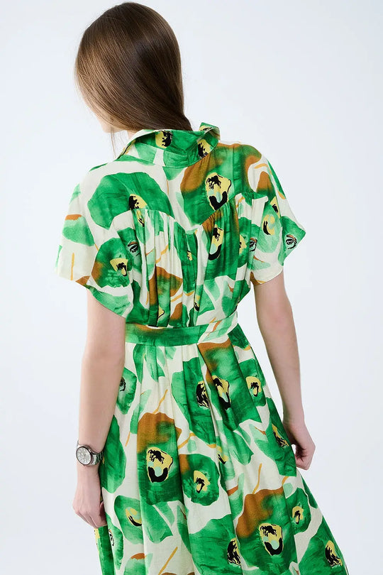 Floral Bliss Dress in Green and Warm Hues - Dresses