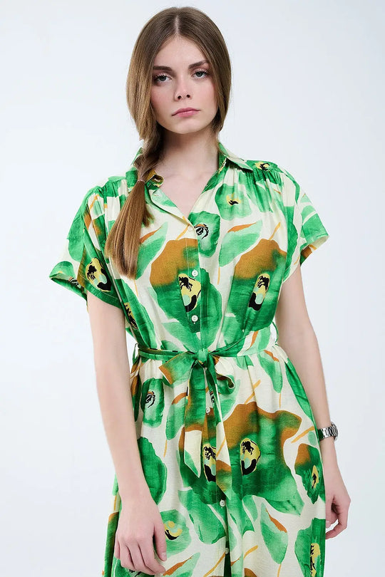Floral Bliss Dress in Green and Warm Hues - Dresses