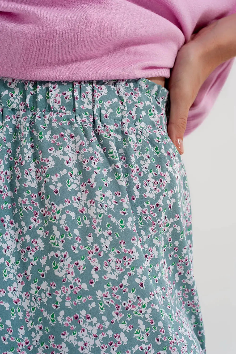 Floral flounce co-ord mini skirt in green - Skirts