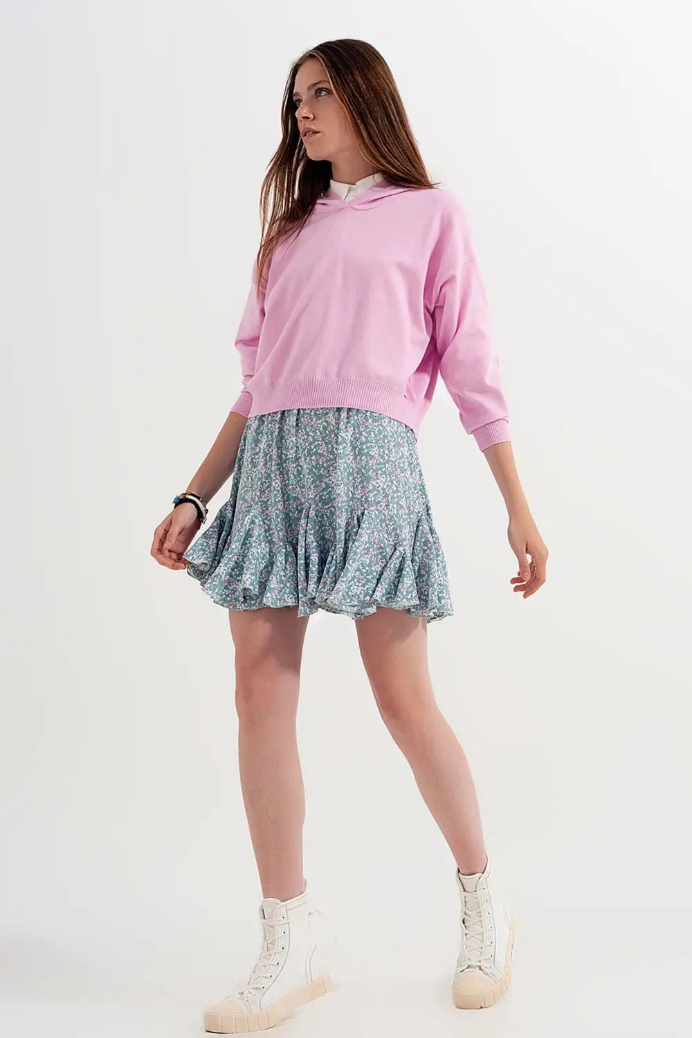 Floral flounce co-ord mini skirt in green - Skirts