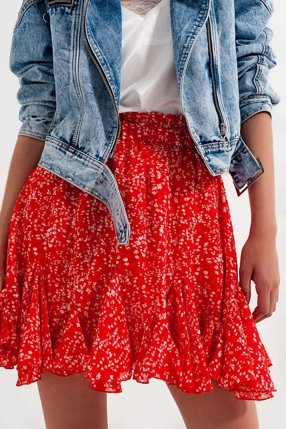 Floral flounce co-ord mini skirt in red - Skirts