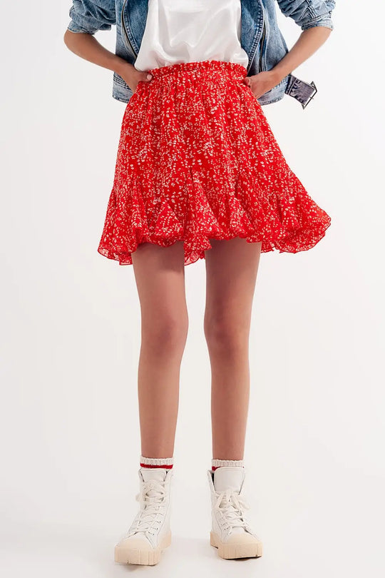 Floral flounce co-ord mini skirt in red - Skirts