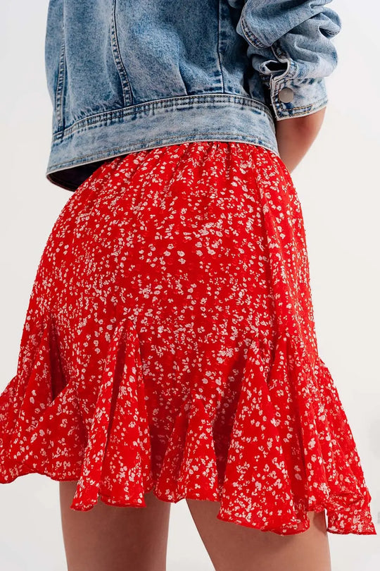 Floral flounce co-ord mini skirt in red - Skirts