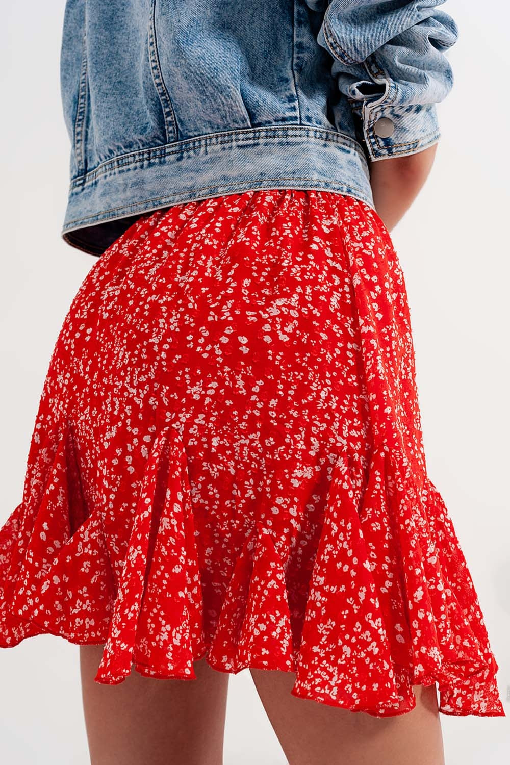 Floral flounce co-ord mini skirt in red