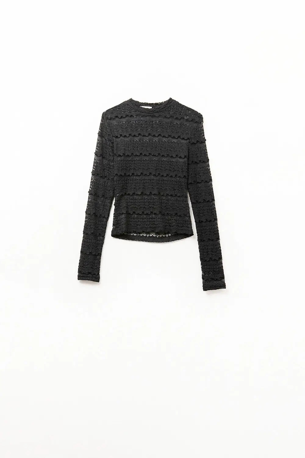 Q2 Floral Lace Top With Crew Nech in Black