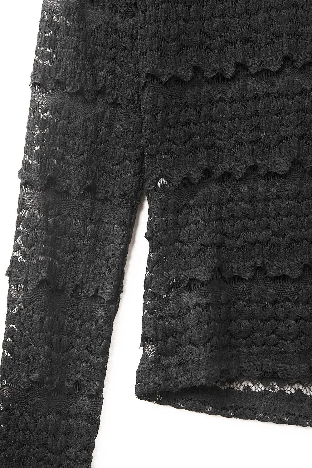 Floral Lace Top With Crew Nech in Black - Tops