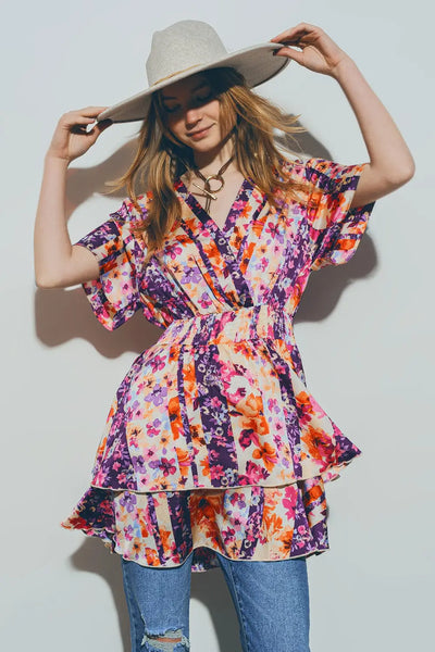 Floral Mini Dress in Multicolour - Dresses