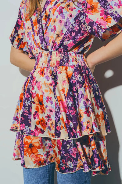Floral Mini Dress in Multicolour - Dresses