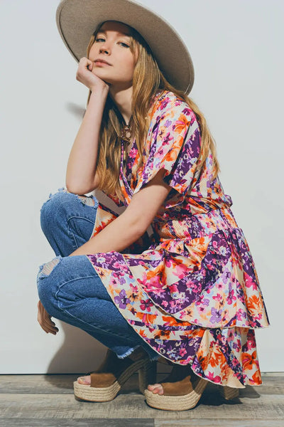 Floral Mini Dress in Multicolour - Dresses
