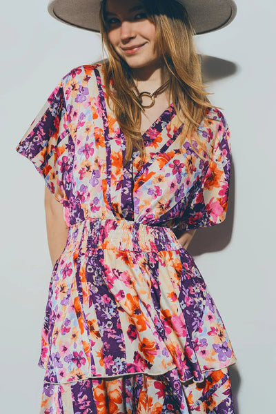 Floral Mini Dress in Multicolour - Dresses