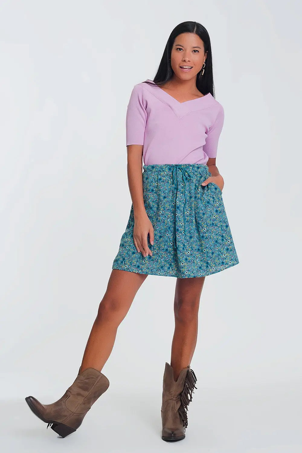 Floral mini skirt in green - Skirts