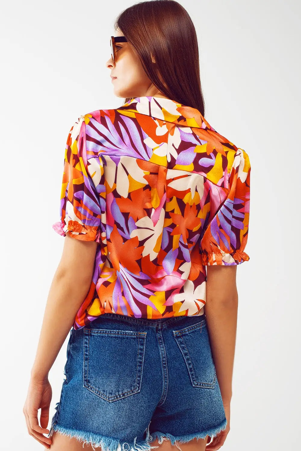 Floral print shirt with elasticated sleeves in multi colour - Shirts