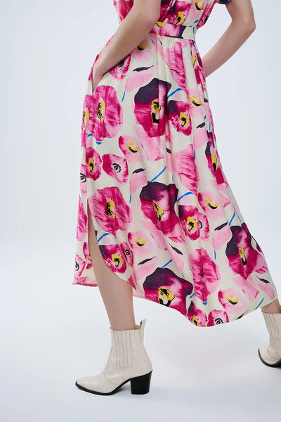 Floral printed buttoned shirt dress in fuchsia - Dresses