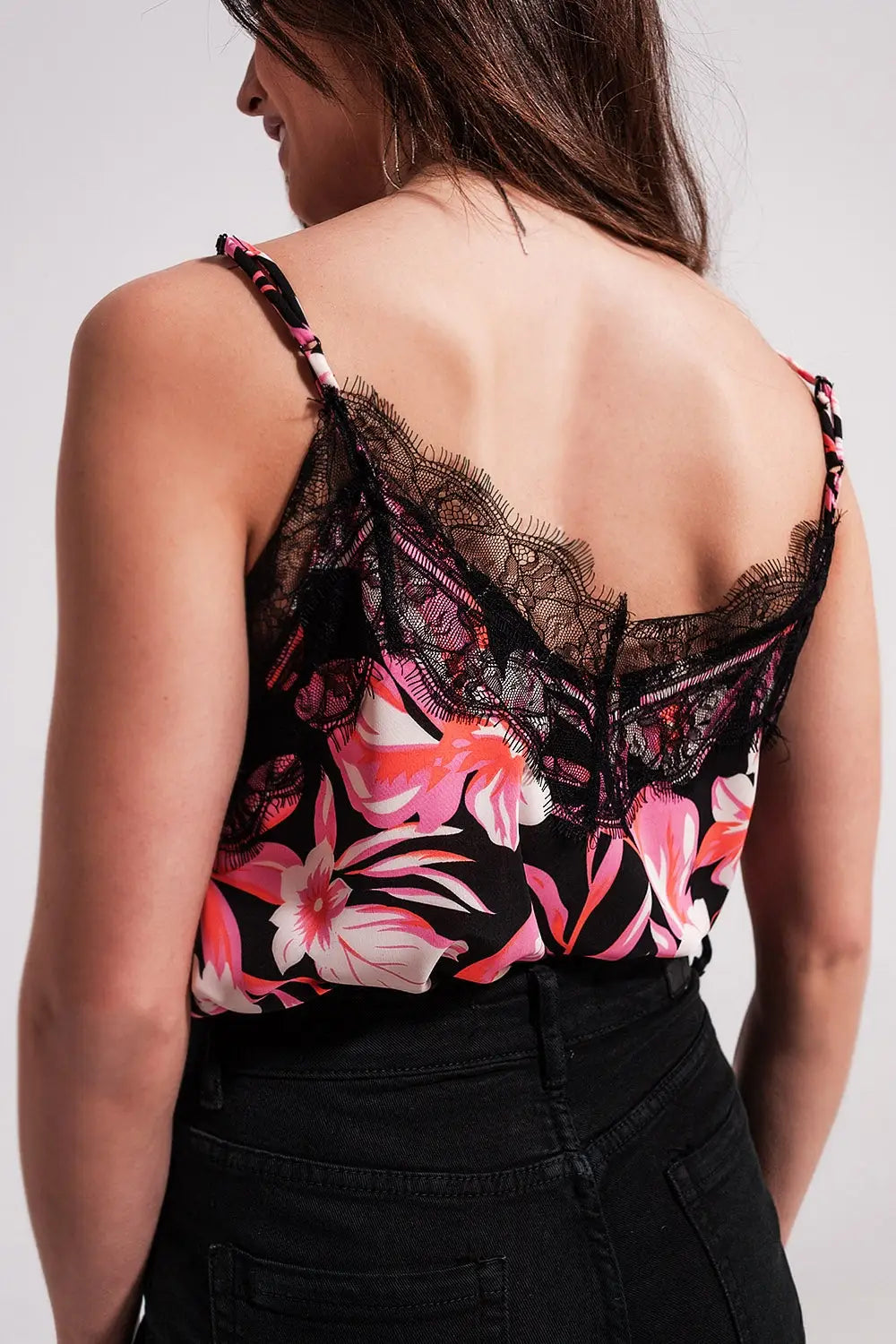 Floral printed cami with lace trim - Shirts