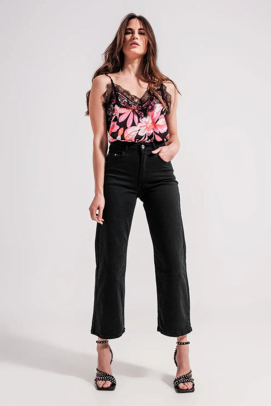 Floral printed cami with lace trim - Shirts