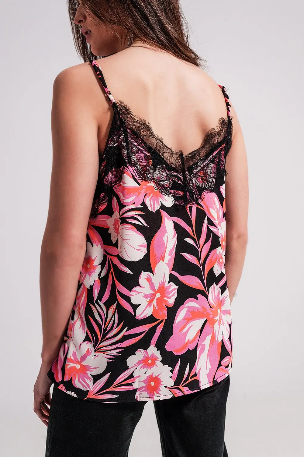 Floral printed cami with lace trim - Shirts