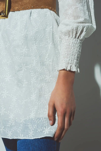 Floral Textured Mini Dress in White - Dresses
