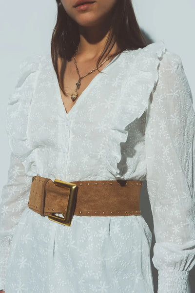 Floral Textured Mini Dress in White - Dresses