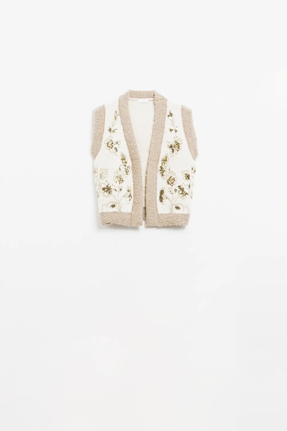 Flower Embroidered Knitted Vest in Ecru - One Size / White - Sweaters