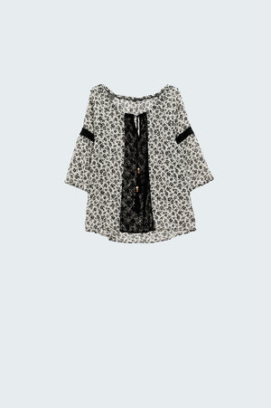 Q2 flower print chiffon blouse with lace detail