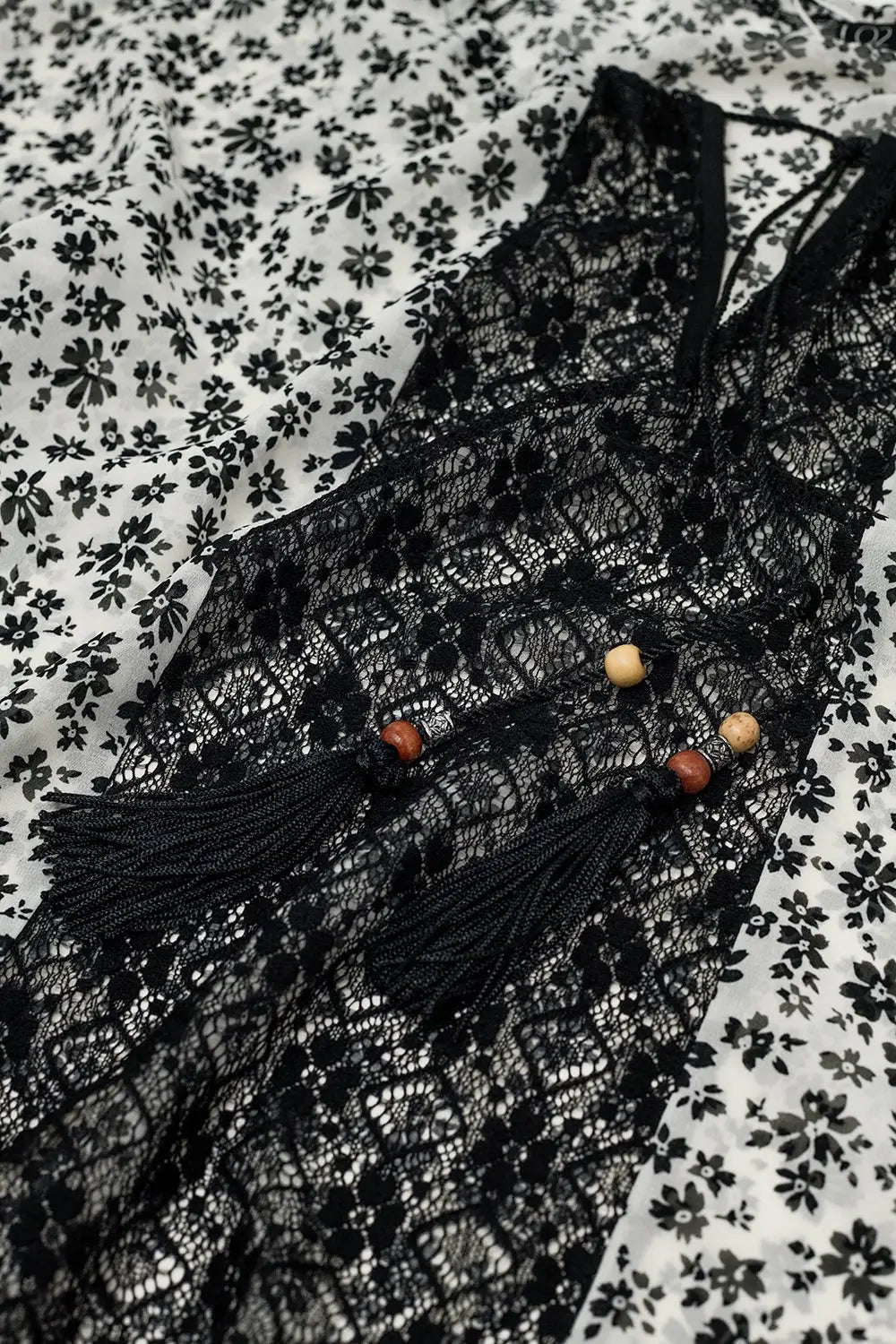 flower print chiffon blouse with lace detail - Shirts