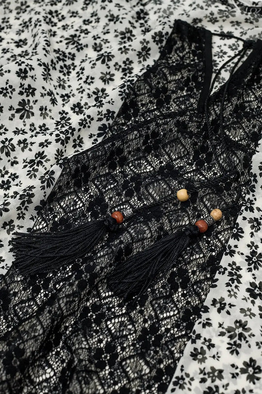 flower print chiffon blouse with lace detail - Shirts