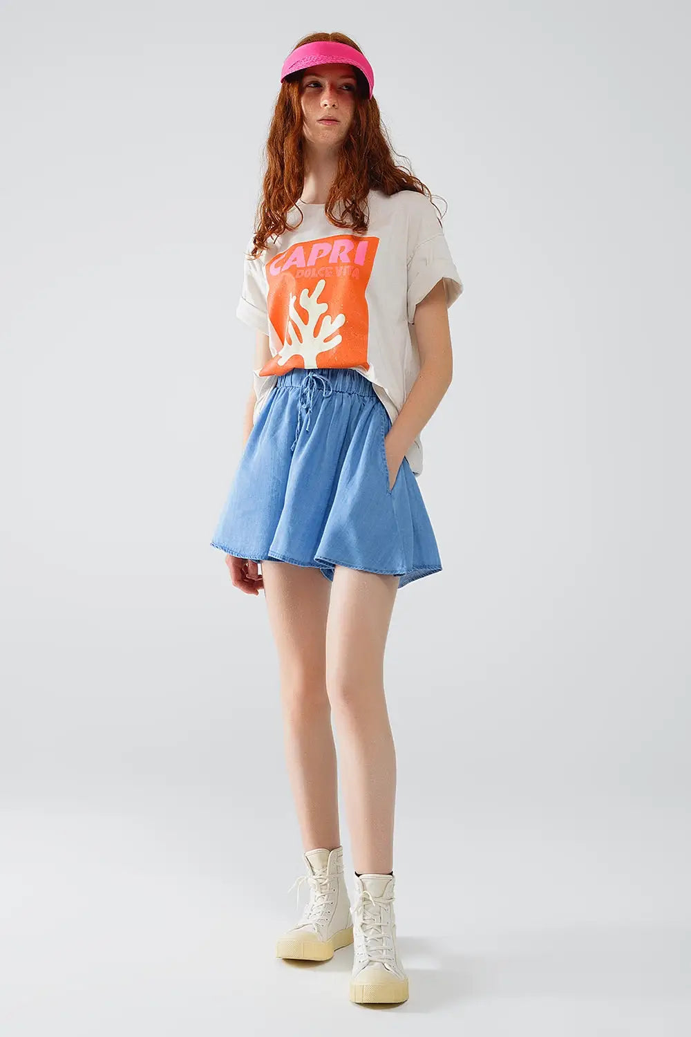 Flowing Tencel Denim Shorts With Side Pockets - Pants