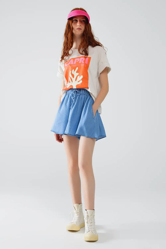 Flowing Tencel Denim Shorts With Side Pockets - Pants