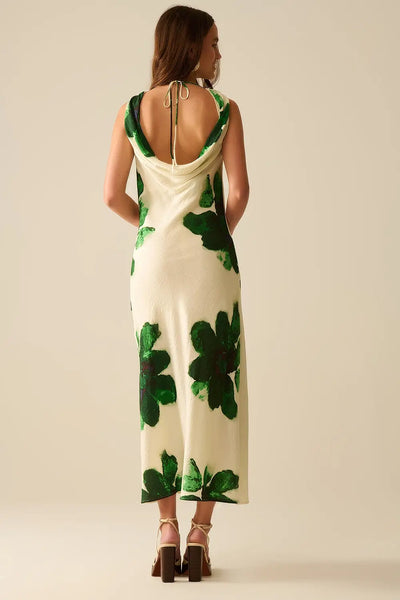 Flowy sleeveless Green maxi dress with floral print - Dresses