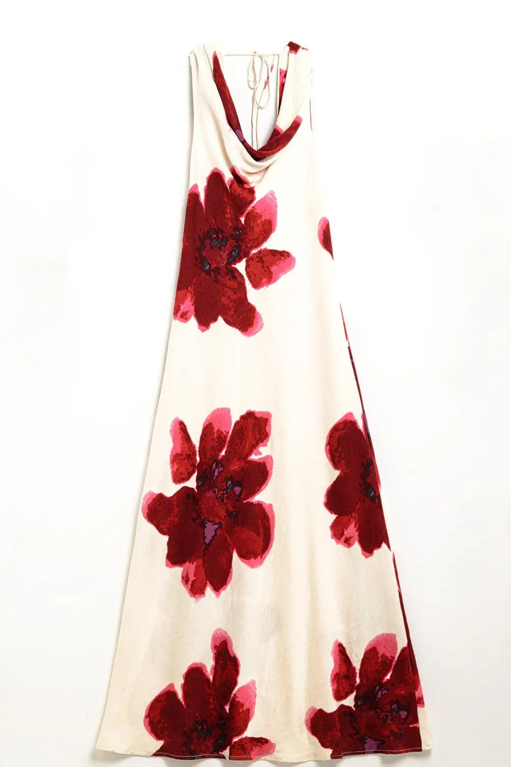 Flowy sleeveless Red maxi dress with floral print - Dresses