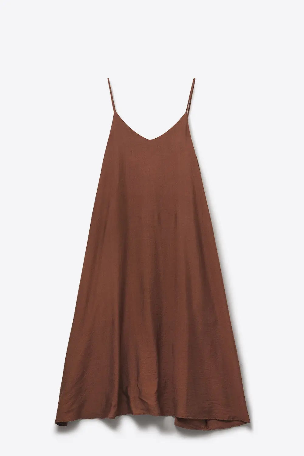 Flowy Spaghetti Strap Maxi Brown Dress - Dresses