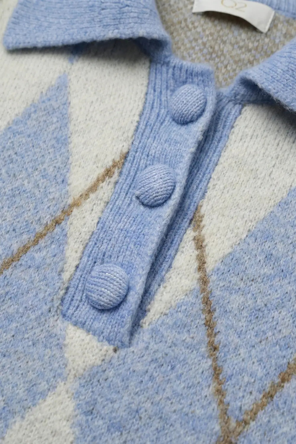 Fluffy Argyle Knit Sweater in blue with Polo Collar - One Size / Blue - Sweaters