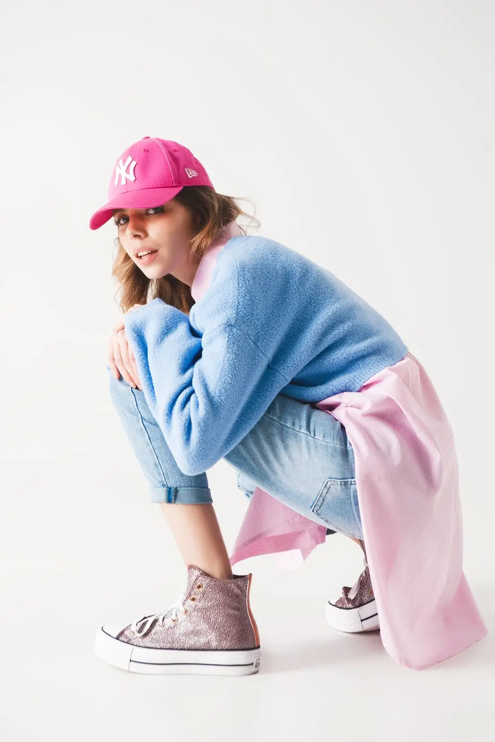 Fluffy cropped jumper in blue - Sweaters