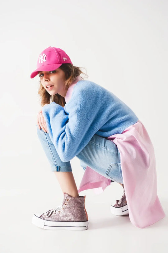 Fluffy cropped jumper in blue - Sweaters