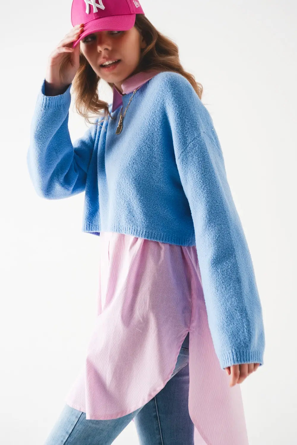 Fluffy cropped jumper in blue - Sweaters