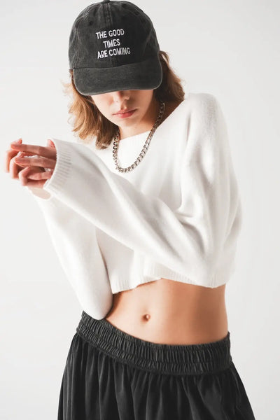 Fluffy cropped jumper in cream - Sweaters