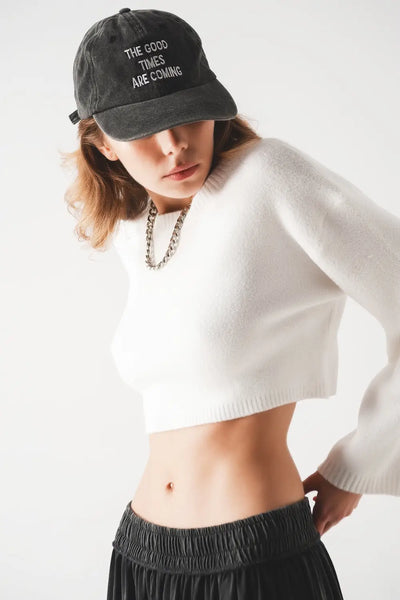 Fluffy cropped jumper in cream - Sweaters