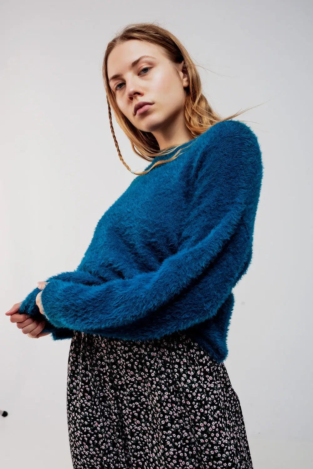 Fluffy knit jumper in blue - Sweaters