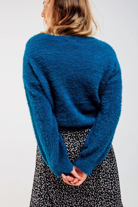 Fluffy knit jumper in blue - Sweaters