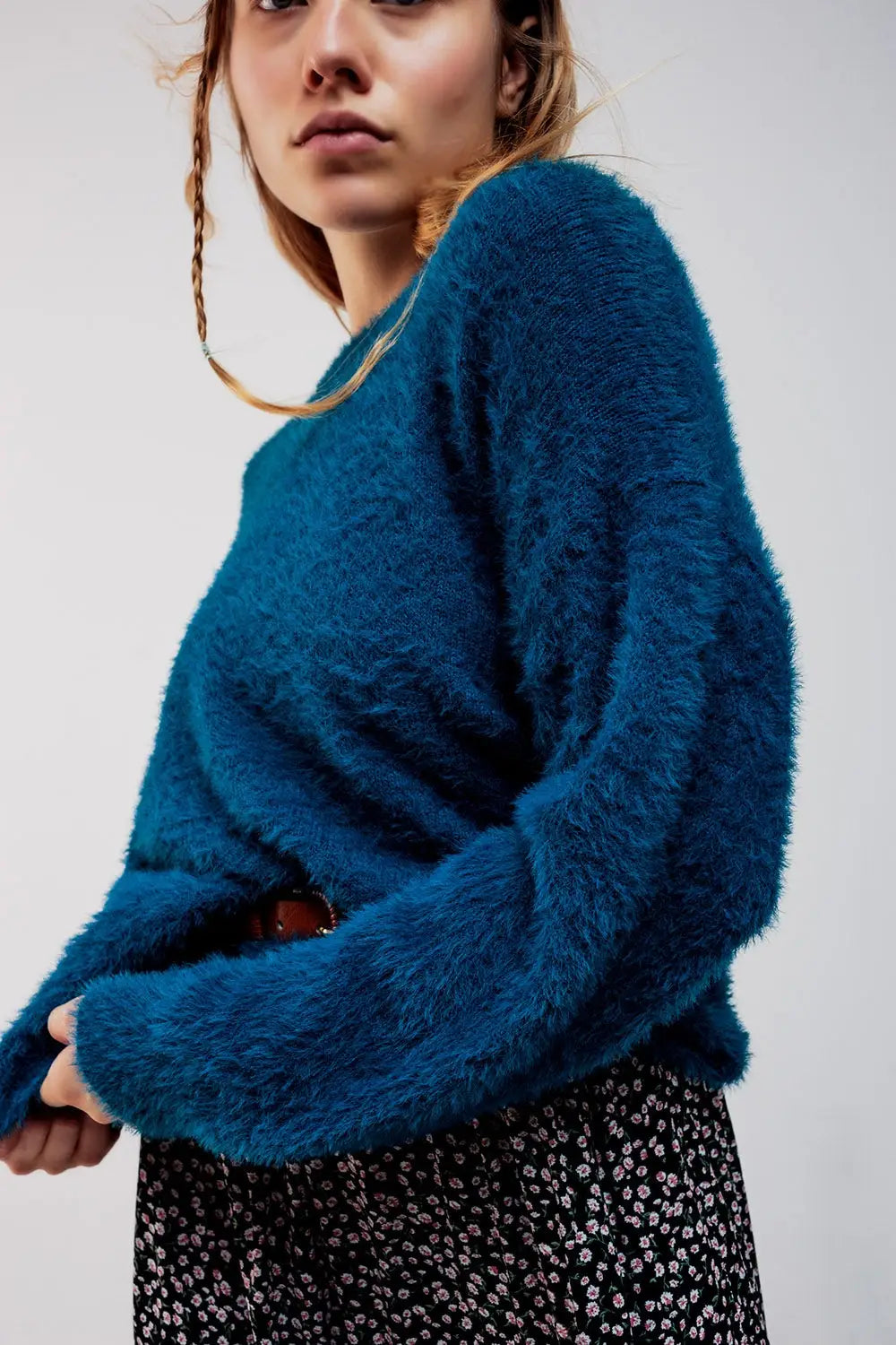 Fluffy knit jumper in blue - Sweaters