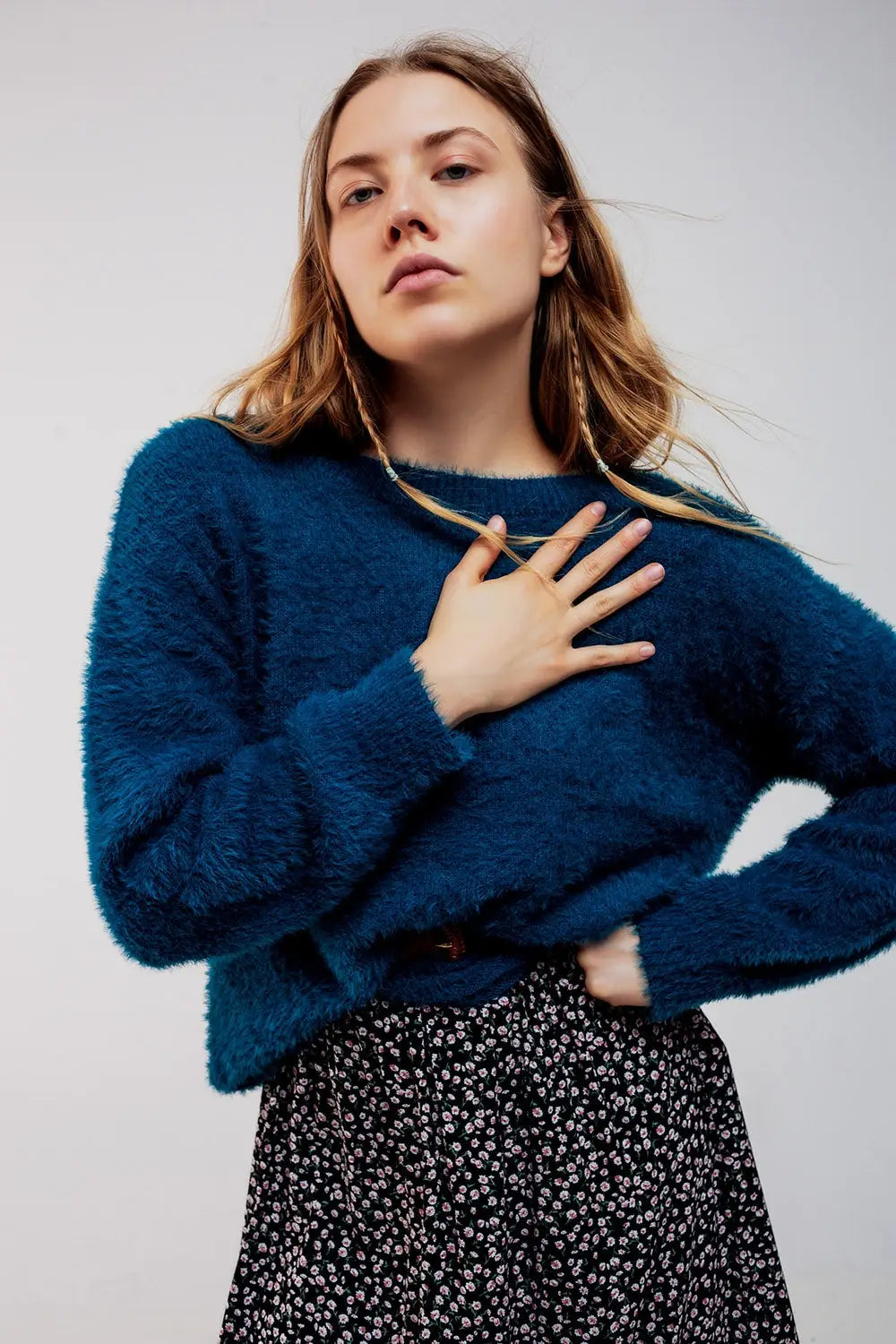 Fluffy knit jumper in blue - Sweaters