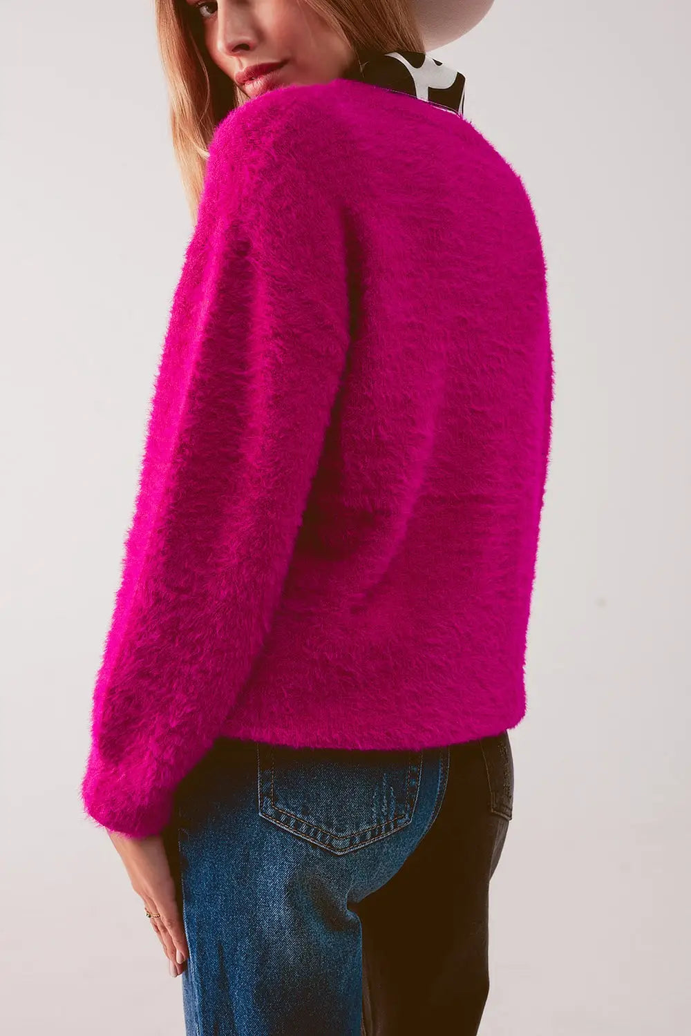 Fluffy knit jumper in fuchsia - Sweaters