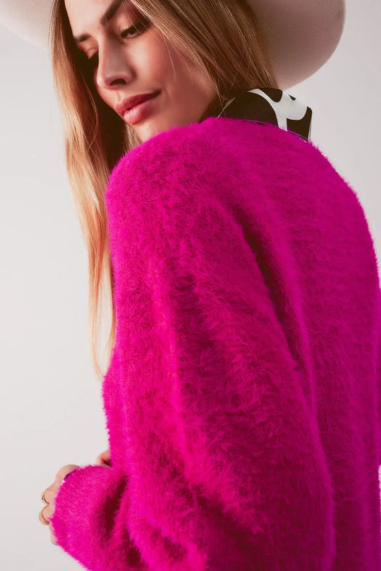 Fluffy knit jumper in fuchsia - Sweaters