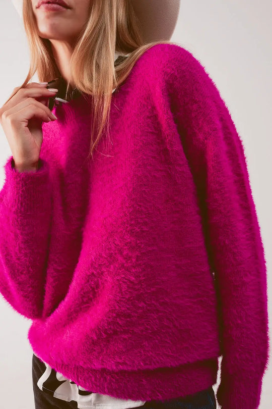 Fluffy knit jumper in fuchsia - Sweaters